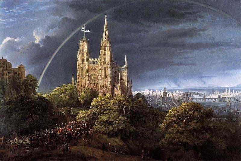 Karl friedrich schinkel Gothic Cathedral with Imperial Palace oil painting image